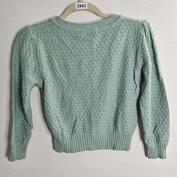 Ye Mak Mint Green Classic Casual Button Front Crew Neck Knit Crop Sweater Small - Picture 5 of 9